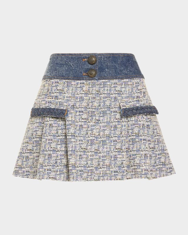 Jessie Denim-Trim Tweed Mini Skirt